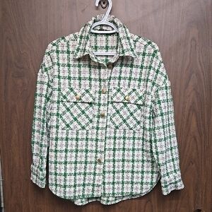 LCW Vision Size XS-S White Green Black Tweed Wool Blend Woven Shirt